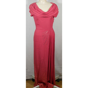 Vintage McDonald's Cowl Scoop Neck Red Sleeveless Maxi Dress Rhinestones Faded